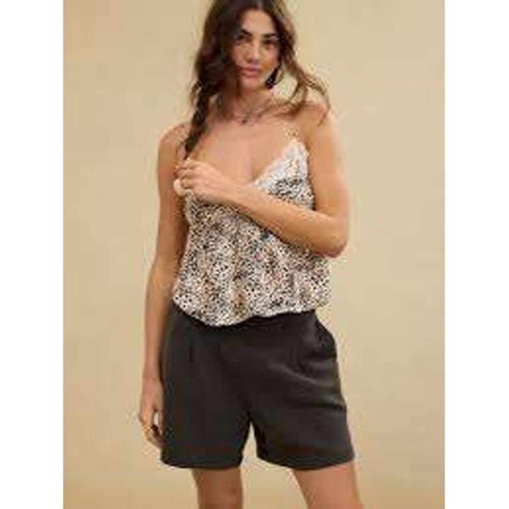 Aerie Leopard Print Cropped Camisole Top Lace Trim Spaghetti Straps - Size‎ XL